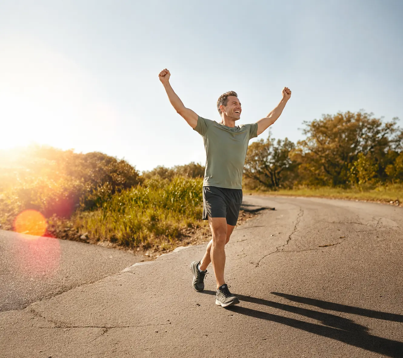 Mann nach erfolgreichem Training im Freien